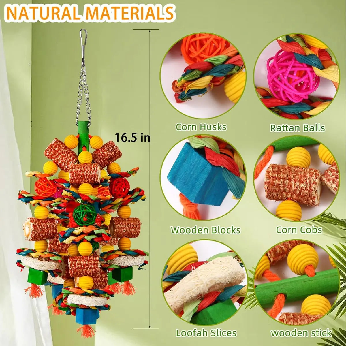 Natural Corn Cob & Loofah Parrot Toy for Large Birds