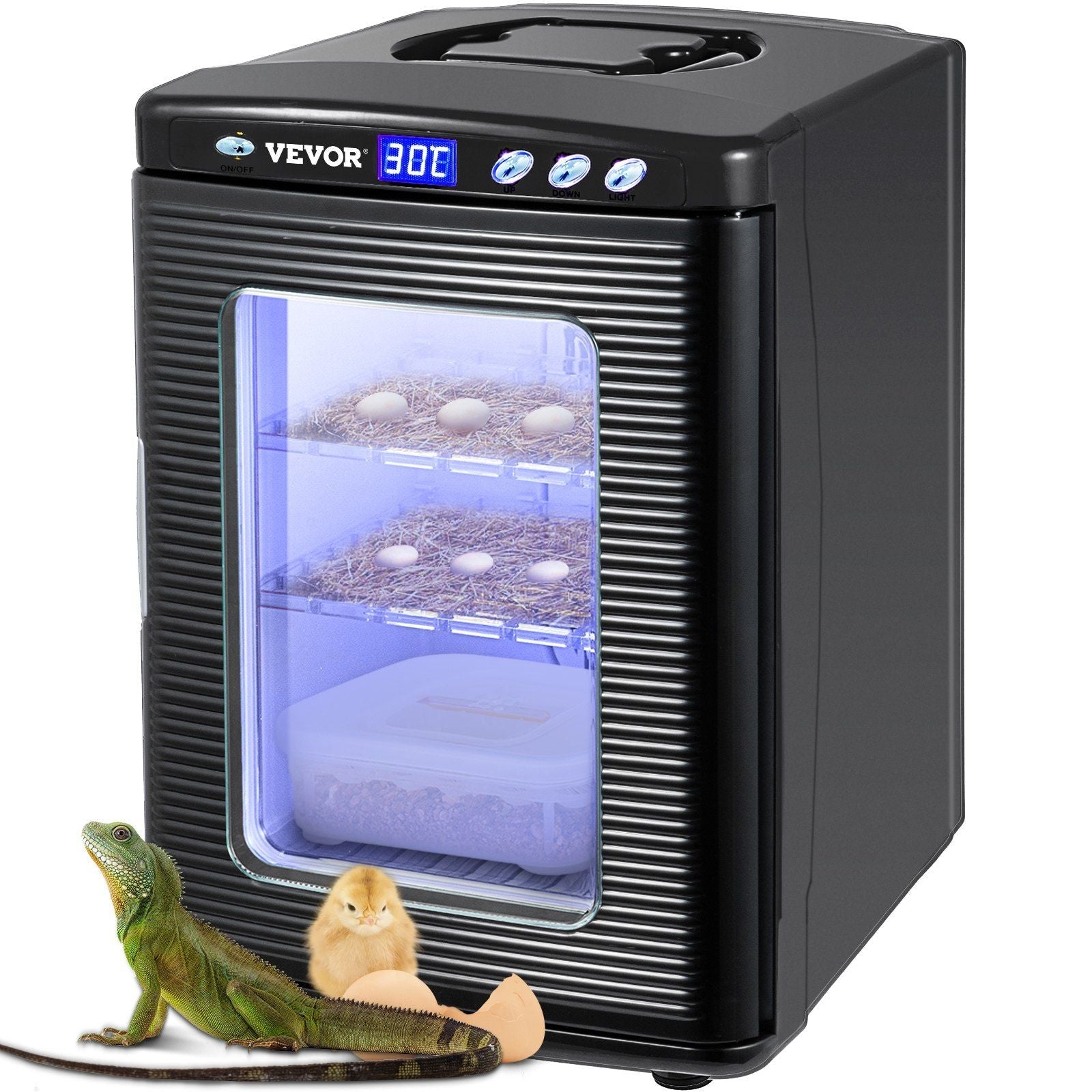 Black Reptile Incubator 25L Scientific Lab Incubator Digital Incubator Cooling and Heating 5-60°C Reptile Egg Incubator 12V/110V Work for Small Reptiles